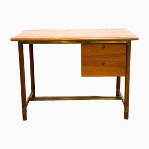 Vintage Italian Desk in Brass and Oak