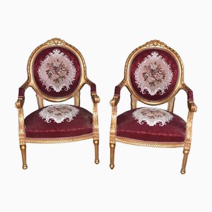 French Empire Armchairs in Red Fabric, Set of 2