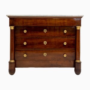 French Empire Chest of Drawers with White Marble Slab, 1800s