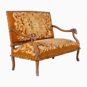 Antique French Walnut Tapestry Sofa, 1800s