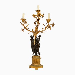 Lámpara de mesa francesa antigua de bronce dorado, 1890