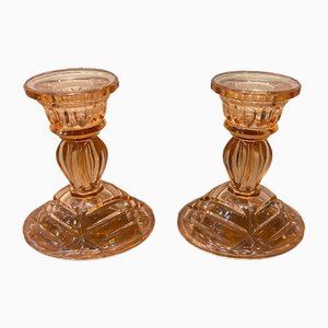 Antike Kerzenständer aus Pressglas, 1920er, 2er Set