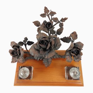 Inkwell Holder with Wrought Iron Rosette by Lode Van Boeckel, 1890s