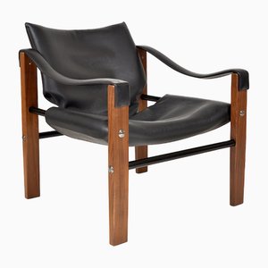 Chelsea Lounge Chair in Black Faux Leather and Teak by Maurice Burke for Arkana England, 1960s
