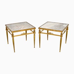 Vintage French Brass and Marble Side Tables, 1950, Set of 2