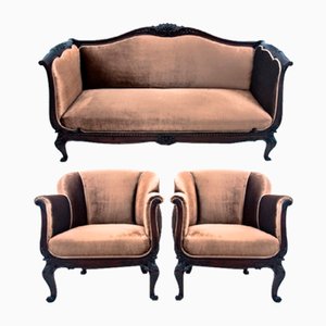 End of the 19th Century Sofa and Armchairs, Northern Europe, 1890s, Set of 3