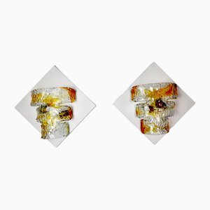 Apliques de cristal soplado de Murano naranja de Mazzega, Italia, años 60. Juego de 2