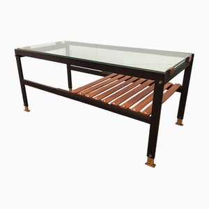 Metal and Wooden and Glass Table attributable to Santambrogio & De Berti, 1950s