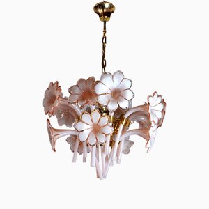 Pink Lily Flower Chandelier in Murano Glass, Italy, 1970s