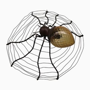 Spider Wall Light in Iron and Amber Glass, 1970s