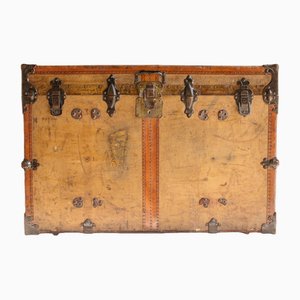 Late 19th Century Travel Trunk with Brass Fittings with Leather Edges, Spain
