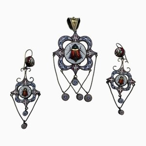 Micromosaic Earrings and Large Pendant Pin Grand Tour / N1, Set of 3