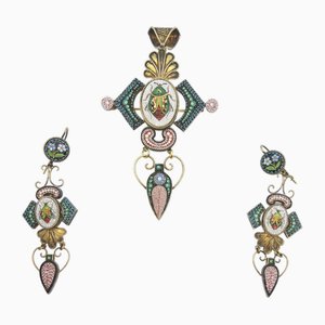 Micromosaic Earrings and Large Pendant Pin Grand Tour / N2, Set of 3