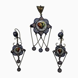 Micromosaic Earrings and Large Pendant Pin Grand Tour / N5, Set of 3