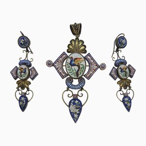 Set of Antique Micromosaic Earrings and Large Pendant Pin,grand Tour / N3, Set of 3
