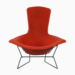 Easy Bird Chair in Black Lacquered Metal and Red Fabric attributed to Harry Bertoia, 1950s
