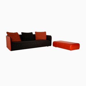 6900 Sofa in Fabric and Leather with Stool by Rolf Benz, Set of 2