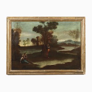 North Italian School Artist, Landscape with Figures, 1700s, Oil on Canvas, Framed