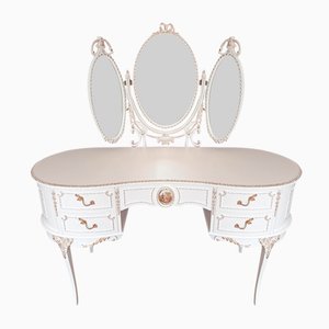 Louis XV French Queen Anne Dressing Table in Snow White & Gold + Mirror