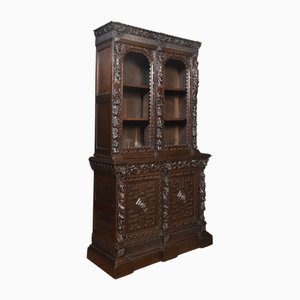 Renaissance Revival Carved Oak 2-Door Bookcase