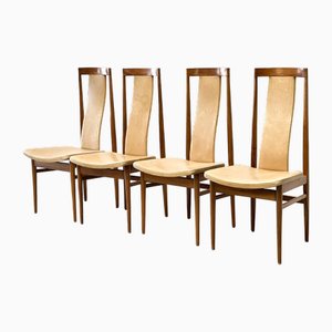 4 High Back Oak Chairs, 1960s, Set of 4