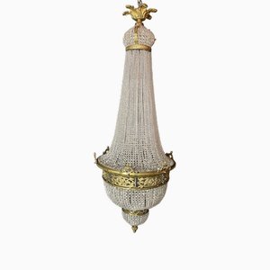 Large Chandelier in Gilt Brass and Glass