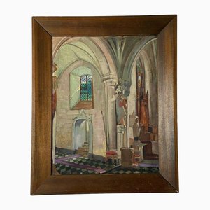 Martin Dobuin, Intérieur d'église recto-verso, huile sur toile, 1941, encadré