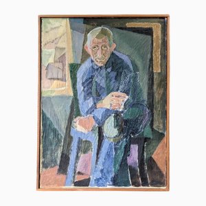 Hombre sentado, años 50, óleo sobre lienzo, enmarcado