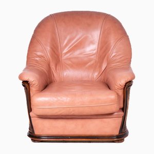 Pink Leather and Wood Armchair