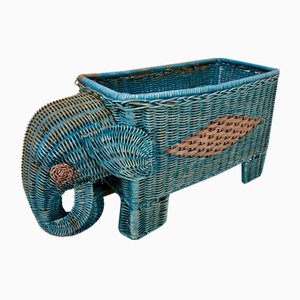 Mid-Century Rattan Elephant Basket Planter, Italy, 1970s