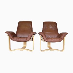 Vintage Scandinavian Cinnamon Brown Manta Lounge Chairs by Ingmar Relling for Westnofa, Norway, 1970s, Set of 2