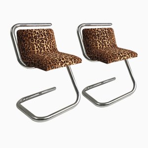 Mid-Century Modern Chairs, Chrome & Leopard Fabric by Giotto Stoppino, Italy, 1970s, Set of 2