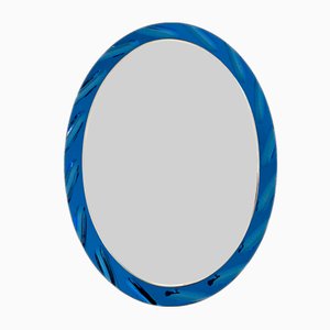 Blue Oval Mirror by Cristal Arte, Italy, 1960s