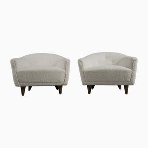 White Bouclé Armchairs in the style of Ico Parisi, Italy, 1960s, Set of 2