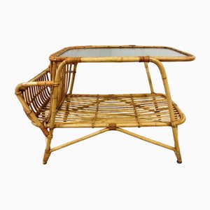 Rattan Table with Magazine Holder, 1960s
