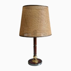 Mid-Century Lamp in Wood and Wicker, 1970s