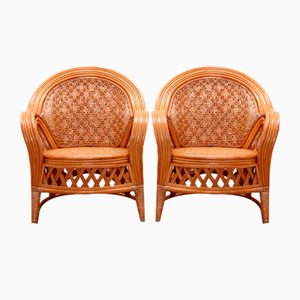 French Bohemian Bamboo Chairs, 1960s, Set of 2