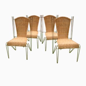 Rattan and Iron Garden Chairs by Frederick Weinberg, 1960s, Set of 4