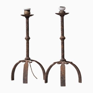 Mid-Century Spanish Metal Table Lamps, Set of 2