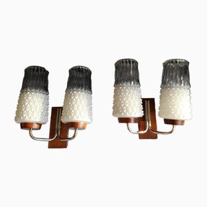 Lampade da parete vintage con struttura in teak, Germania, anni '60, set di 2