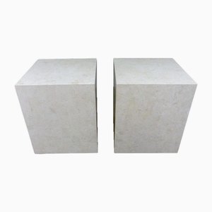 Italian Travertine Pedestals or Side Tables, 1980s, Set of 2