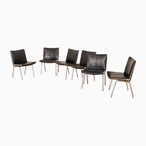 AP-40 Airport Chairs in Steel Tube and Black Leather by Hans J. Wegner, 1959, Set of 6