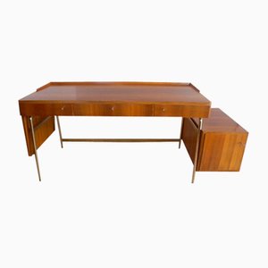 Mid-Century Walnut and Brass Desk by Erwin Behr, 1960s