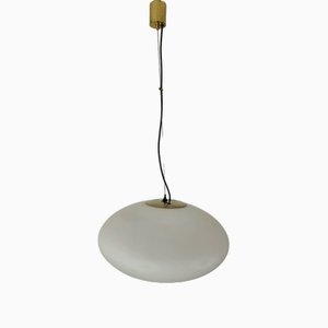 Model 1104 Suspension Lamp in Opaline Glass and Brass from Stilnovo, 1950s