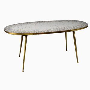 Mid-Century Oval Coffee Table in Brass with Grey Glass Mosaic and Gold Highlights by Berthold Müller, 1960