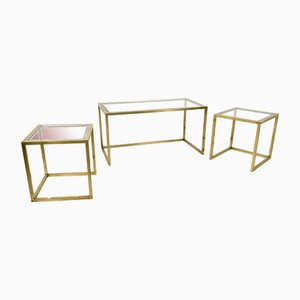 Vintage Italian Geometric Nesting Tables in Steel and Glass, 1970s, Set of 3