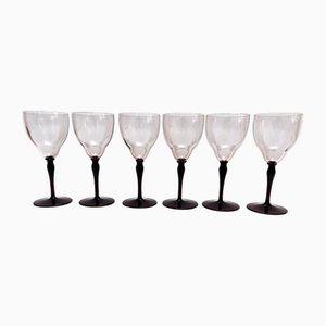 Vintage Italian Murano Glass Wine Glasses by Vittorio Zecchin, 1970s, Set of 6