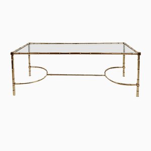 Italian Coffee Table in Faux Bamboo and Glass, 1970s