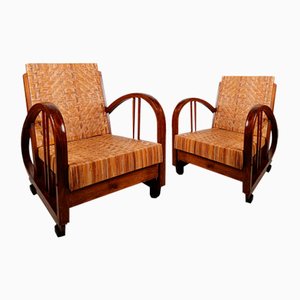 Fauteuils Art Déco en Teck et Rotin dans le style de Francis Jourdain, 1930s, Set de 2