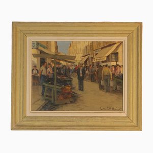 Michel Michaeli, Fischmarkt in Marseille, 1920er, Öl auf Leinwand, Gerahmt